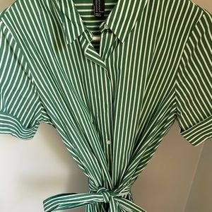Midi Green Striped Picnic Dress